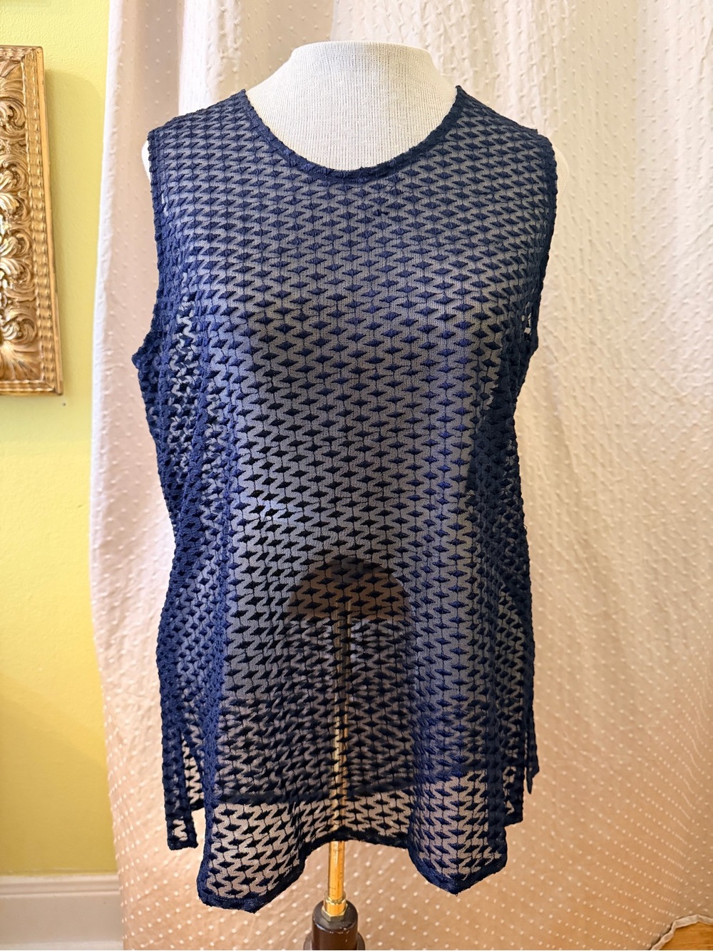 Giorgio Armani Le Collezioni Navy Sheer Mesh Tunic Top Size 10